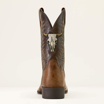 Ariat Sport Steer Skull Wide Square Toe Cowboy Boot