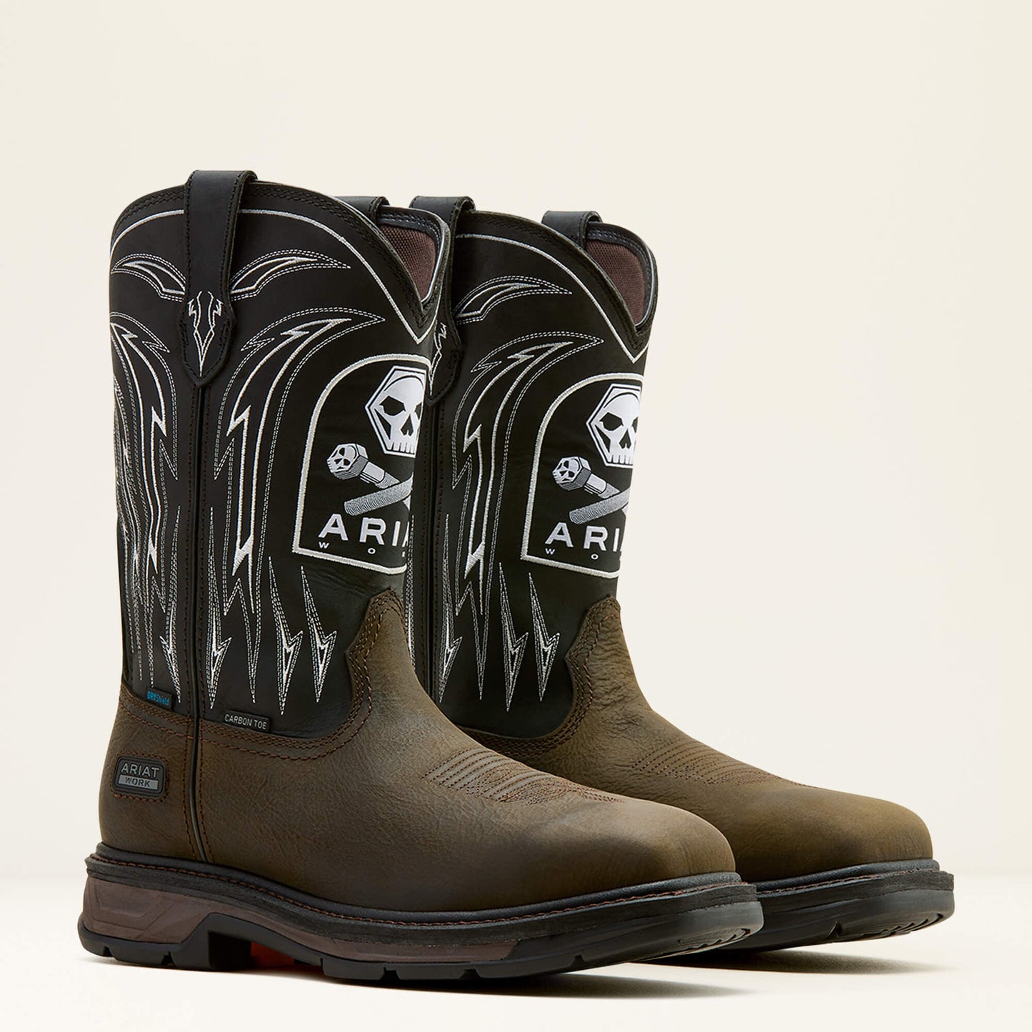 Ariat WorkHog XT Bolt Skull Waterproof Wide Square Toe Carbon Toe Work Boot