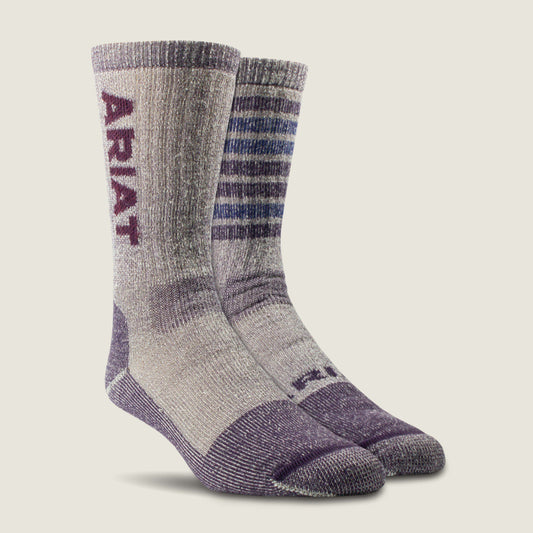 Ariat Midweight Merino Wool Blend Steel Toe Work Sock 2 Pair Multi Color Pack